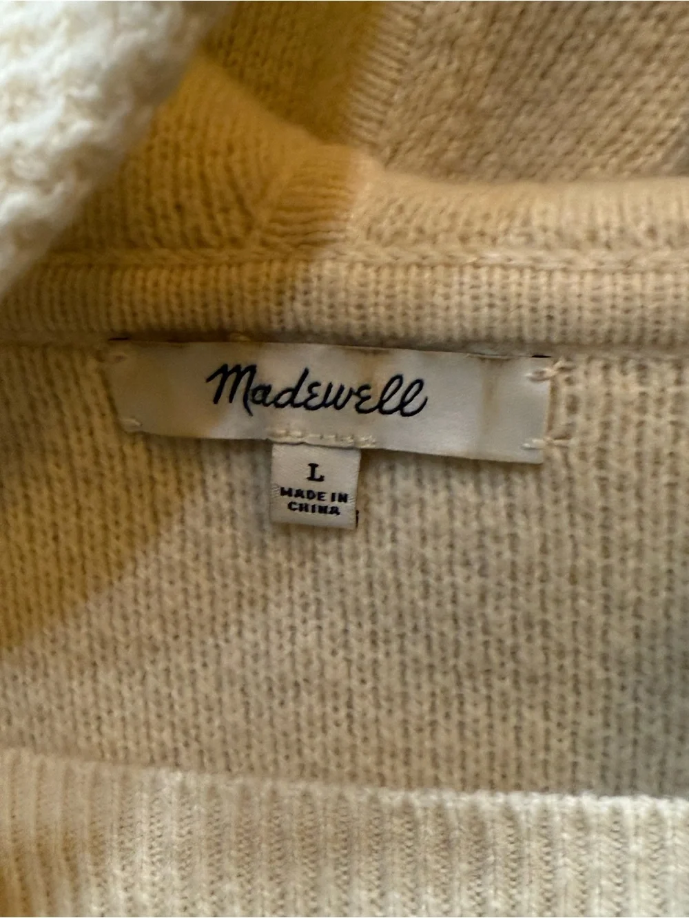 Madewell Jameson 100% Merino Wool Lace Up Waffle Knit Sweater Hoodie Cream - Picture 7 of 9